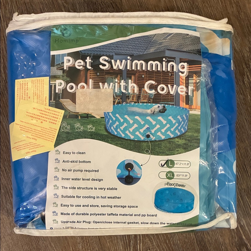 Homimp Foldable Dog Pool w/ Cover L 47” Pet Swimming Pool No Pump Heavy Duty